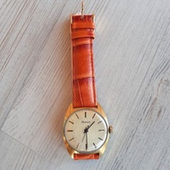 Soviet wind up mens wrist watch Raketa 2609.HA with orange leather watch strap