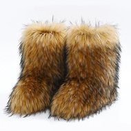Boots Faux Fur Winter Ladies Boots Fur Snow Winter Tube Fox Fur Raccoon Faux Fur Boots Medium