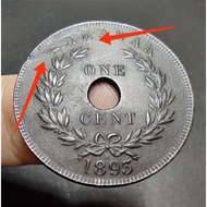 Sarawak Rajah Charles Brooke Old Cooper Coin 1 Cent Year 1895 ( Error Coin - Lamination Error)