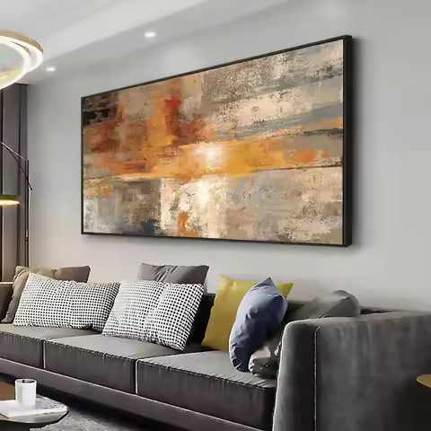 Large Frameless Abstract Canvas Wall Art Retro Painting for Living Room, Bedroom, Hallway Decor, Tex