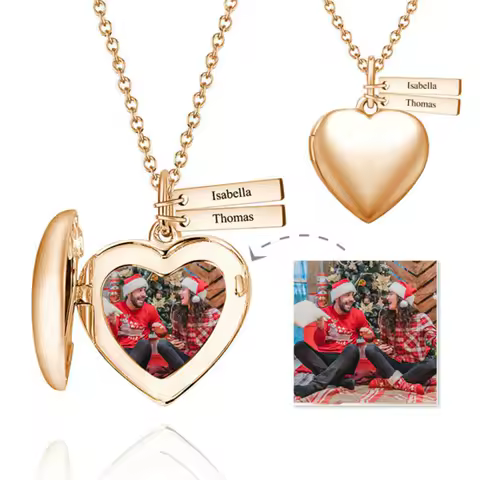 Personalised Heart Photo Locket Necklace With Engraving Name