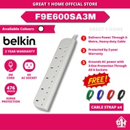 Belkin F9E600SA3M Economy Series 6-Socket Surge Protector Power Strip Extension Plug Power Socket