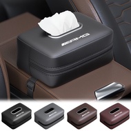 1pcs Car Logo Tissue Box Napa Leather Car Seat Napkin Bag with Zipper Design for Mercedes Benz AMG W