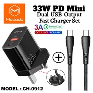 MCDODO CH-0912 33W Fast Charger Adapter + Type-C To Type C Cable / PD + QC Super Fast Quick Charging