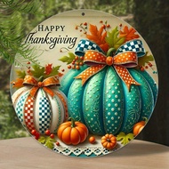 2D Flat, Vivid Pumpkin Wreath Wood or Acrylic Sign - 7.8x7.8 Inch Round, Durable and Easy to Clean D