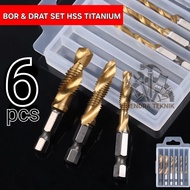 HANDTAP SET 6PCS HAND TAP MESIN DRILL & TAP BOR SET 6 PCS ALAT DRAT MATA BOR DRAT MESIN SET