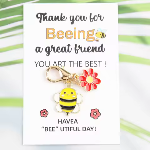 5Set “You are the best”Inspirational greeting card Cute flower and bee keychain Pendant Set Suitable