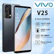 โทรศัพท์ VIVQ V25 เครื่องใหม่ 6.7นิ้ว Smartphone มือถือเต็มจอ มือถือราคาถูก(Ram16GB+Rom512G) 6800mAh โทรศัพท์เล่นเกมลื่น โทรศัพท์ถูกๆ 5G Mobile phoneโทคศัพท์มือถือ ระบบสแกนใบหน้าแท้ มือถือถูกๆแท้ กล้องหน้ เมนูภาษาไทย