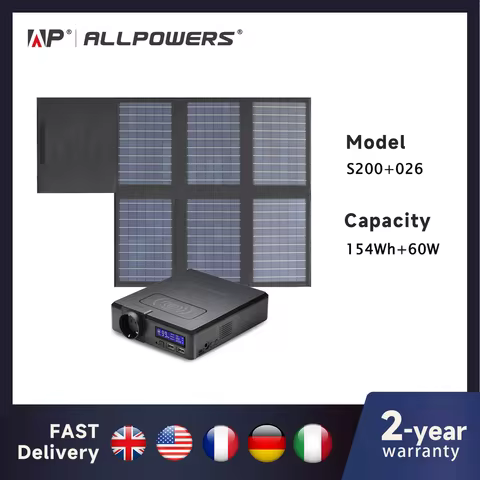 ALLPOWERS Solar Powerbank 41600mAh 200W Portable Powerstation with Solarpanel 60W，DC,USB,USB-C Outpu