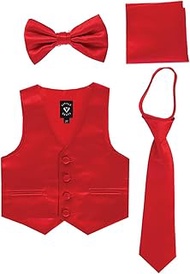 Little Gents Boys Vest for Tuxedos w/Zipper Tie, Bowtie & Hanky - 4 Piece Formal Satin 738