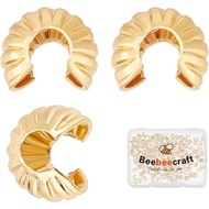 Beebeecraft 1 Box 200Pcs Crimp Bead Covers 4mm Real 24K Gold Plated Brass Open Half Round Crimp Bead