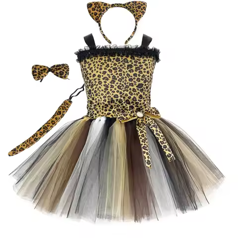 1Set Leopard Girls Tutu Dress Outfit Zoo Animal Kid Cosplay Costumes Toddler Baby Girl Performance B