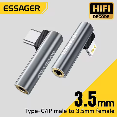 Essager L-shape Type-C to 3.5mm Jack Audio Adapter for iPhone 16 15 Samsung Lightning to 3.5mm Headp