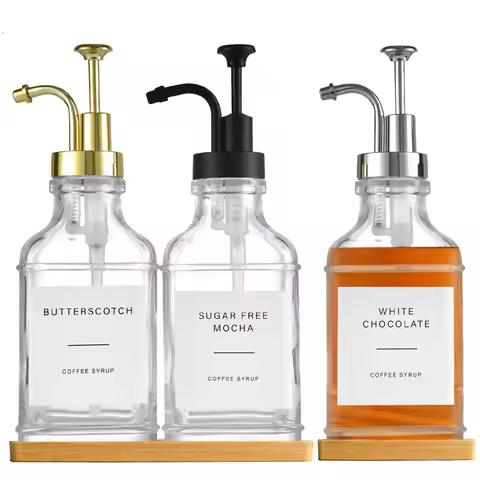 500ml Coffee Syrup Dispenser Glass Refillable Oil Dispenser with Steel Pump Maple Syrup Dispenser Bo