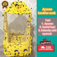 Ayunan bayi karakter / Set ayunan karakter motif lengkap kelambu anti nyamuk / bantal bayi / ayunan