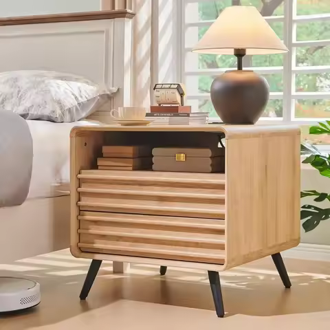 24 Nightstand with Storage Station, Modern End Table with 2 Drawers, Wooden Side Table for Living Ro