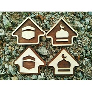 Sign 3D Tanda Penunjuk Arah Kiblat Solat Kayu Plywood Engrave Wood Corak Mekah Qiblat Sign