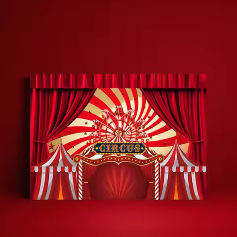 Circus Theme Backdrop Red Tent Ferris Wheel Carousel Hot Air Balloon Baby Birthday Party Photography