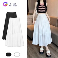 Crush Fashion Elastic Waist A-Line Skirt Ruffle Pleat Summer Maxi Skirt Basic Minimalist Casual Skir