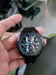 Casio Edifice Neon Illuminator 系列的黑色石英三眼計時男錶，型號可能為 EFR-536BK-1A2（黑魂藍刻度款式）