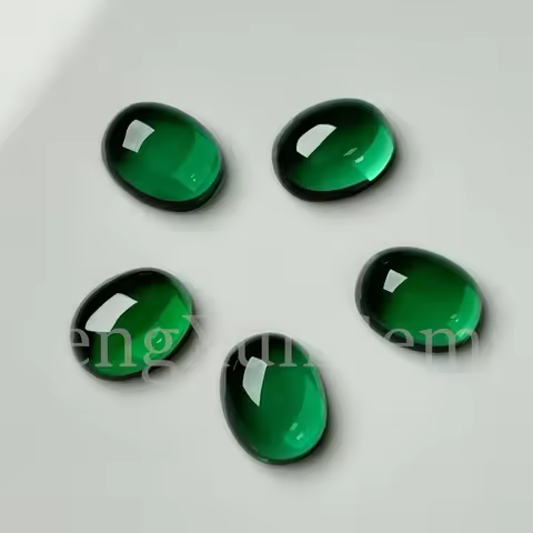 Heat resistant Green nano Oval shape flat bottom cabochon loose stone synthetic nano emerald gemston