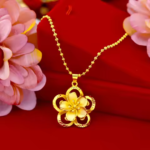 999 Pure Gold Sunflower Pendant Sun Flower 3D Hard Gold 18K Gold AU750 Necklace Female Fine Christma