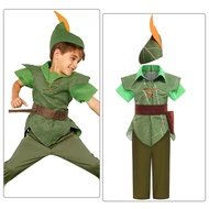 เด็ก Peter pan Cosplay Costume เสื้อผ้าคลุมด้วยผ้า เด็กชาย ปาร์ตี้แฟนซีฮาโลวีนแต่งตัว อุปกรณ์