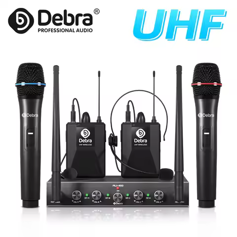 Karaoke Mic AU400 UHF 4 Channel Handheld Or Lavalier & Headset Portable Wireless Microphone System F