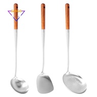 Wok Spatula and Ladle,Skimmer Ladle Tool Set, 17Inches Spatula for Wok, 304 Stainless Steel Wok Spatula