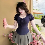 Women's T-shirt with square neck and bow tie A260