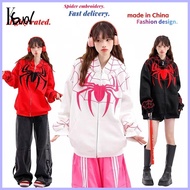☾ ☩ Embroidered Spider Man Hoodie With Zippe For Women Loose Spiderman Hoodie Couple Jacket For Men