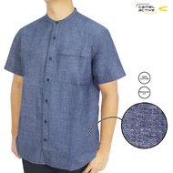 camel active Mens Denim Navy Chambray Henley Short Sleeve Shirt - Kemeja Koko