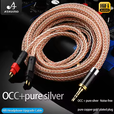 ATAUDIO Hifi Headphone Cable 16 Shares OCC Pure Silver Core Earphone Upgrade Cable for Sennheiser HD