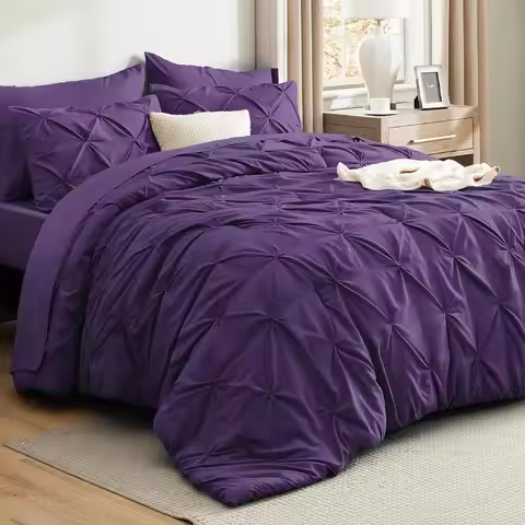 King Size Comforter Set Purple Bed in a Bag King Size 7 Pieces GentleSoft™ Pintuck Bed Set Gift for 