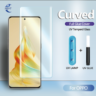 UV กระจกนิรภัยสำหรับ OPPO A1 Reno 11 10 9 8T 6 3 ค้นหา X5 X3 Realme 12 11 10 pro Pro + 5G กาวเต็มป้องกันฟิล์ม