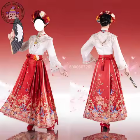 Top Game Naraka: Bladepoint Cosplay Costume Anime Lan Meng Role Playing Mamian Skirt Set Outfit Head