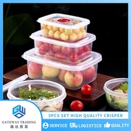 [3PCS SET] Fresh-Keeping Crisper Box Transparent Plastic Lunch Box Storage Box with Lid Tupperware