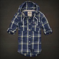 美國現貨《Hollister Co.》A&amp;F 副牌 Orange County 男款 格紋長袖 連帽襯衫【M】