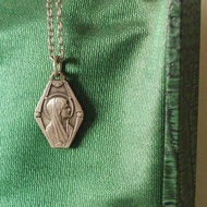 古董法國聖母信仰教堂十字架耶穌基督銀色雙面項鍊N655