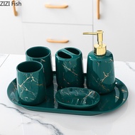 ✎ Imitation Marble Ceramic Wash Kit Soap Dispenser and Mouthwash Cup Set Five-piece Set Home Bathroom Accessories Wedding Gifts