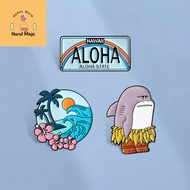 XHjewelryadd Cartoon Moana Ocean Enamel Pin Hawaii Aloha Beach Scene Hula Shark Brooch Badges Vacati