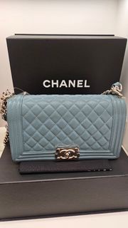 Chanel Boy 手袋 25cm 灰藍色 70%new