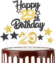 Boys Girls 29th Happy Birthday Candles Cake Toppers,Number 29 Candle for Cake,Black Gold Candles for