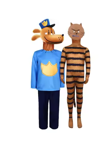 Dog Man Cosplay Costume Detective Dog and Cat Cartoon Dog Man Cosplay Costume Anime Bodysuit Mask Se