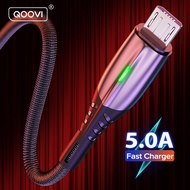 QOOVI 5A Super Fast Charger Micro USB Cable Fast Charging QC 4.0 Micro USB Charger Cord Andriod Data Cord  Nylon Braided With LED Light Mobile Phone Android Charger