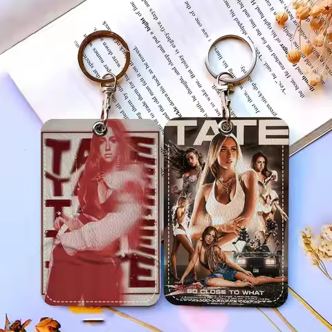 Singer Rapper Tate McRae Anime Rectangle ID Card Case Keychain Access Card Bag Key Tag Ring Leather 