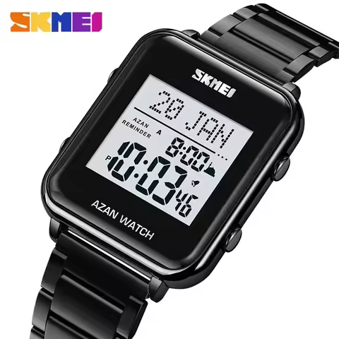 SKMEI Light Display Muslim Azan Digital Watches For Prayer with Qibla Compass Adhan Alarm Hijri Isla