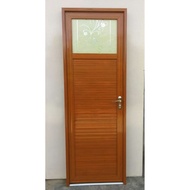 pintu kamar mandi aluminium 70cm x2M urat kayu handle kanan perkaka