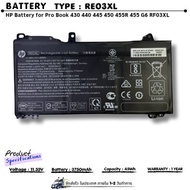 ( ส่งฟรี รับประกัน 1 ปี )HP แบตเตอรี่ RE03XL ของแท้ (สำหรับ ProBook 430 440 445 450 455R 455 G6 RF03
