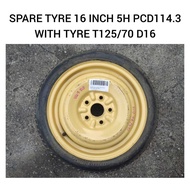 Spare Tyre 16 Inch Inci 5H PCD114.3 ( T125/70 D16 ) Toyota Estima Camry Noah Voxy Alphard Ipsum Hond
